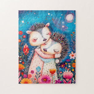 Illustration of two Hugging Hedgehogs in night at Jigsaw Puzzle