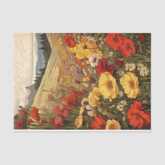 Illustration of Valley Semi-Abstract Wildflowers Tissue Paper (Front)