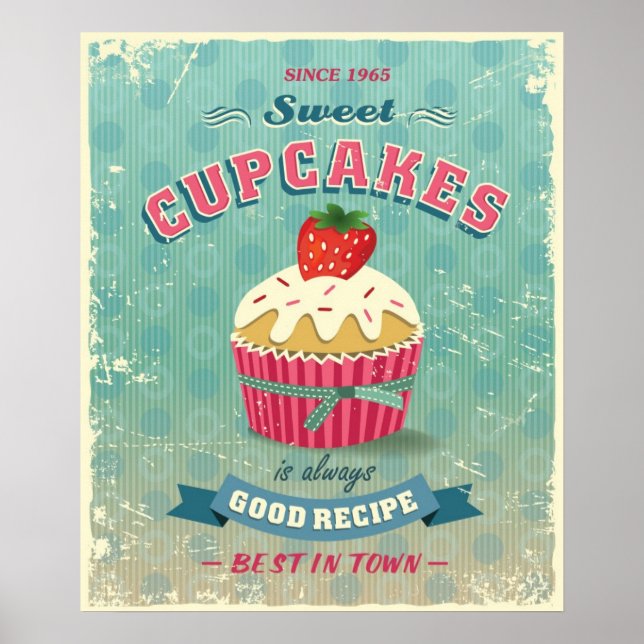 Illustration of vintage cupcakes sign (Front)