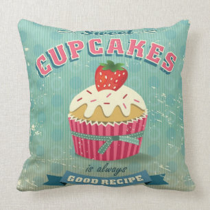 Illustration of vintage cupcakes sign cushion