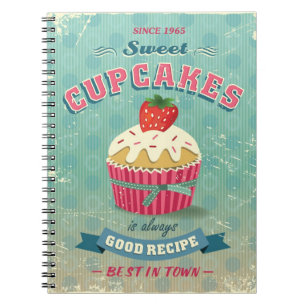 Illustration of vintage cupcakes sign notebook