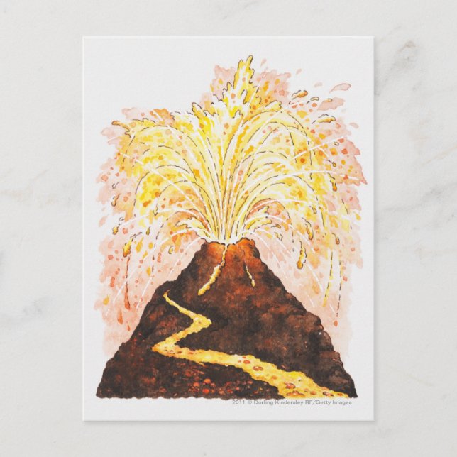 Illustration of volcano erupting postcard (Front)
