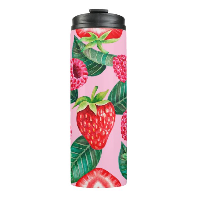 Illustration of watercolor hand drawn pattern with thermal tumbler (Front)