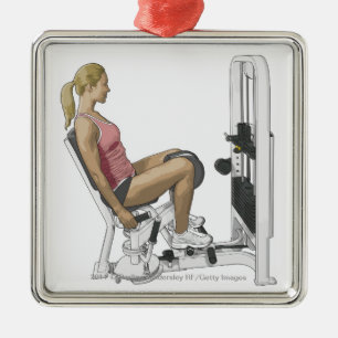 Illustration of woman using hip abductor metal tree decoration