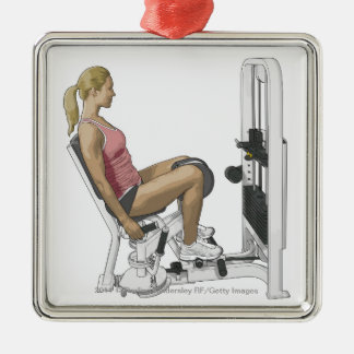 Illustration of woman using hip abductor metal tree decoration