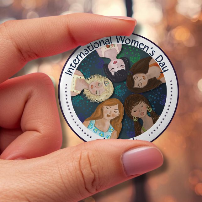 Illustration of Women Celebrating diversity IWD 10 Cm Round Badge (Illustration of Women Celebrating diversity IWD Button)