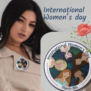 Illustration of Women Celebrating diversity IWD 10 Cm Round Badge