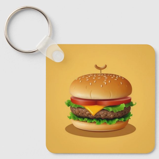 Illustration of Yummy Cheeseburger Key Ring (Front)