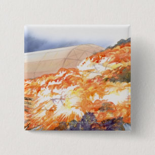 Illustration of Zeppelin bursting into flames 15 Cm Square Badge