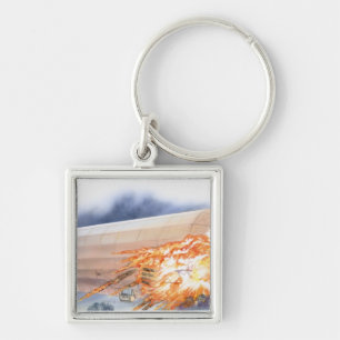 Illustration of Zeppelin bursting into flames Key Ring