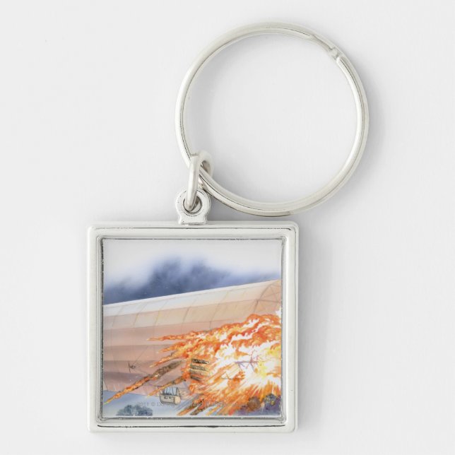 Illustration of Zeppelin bursting into flames Key Ring (Front)