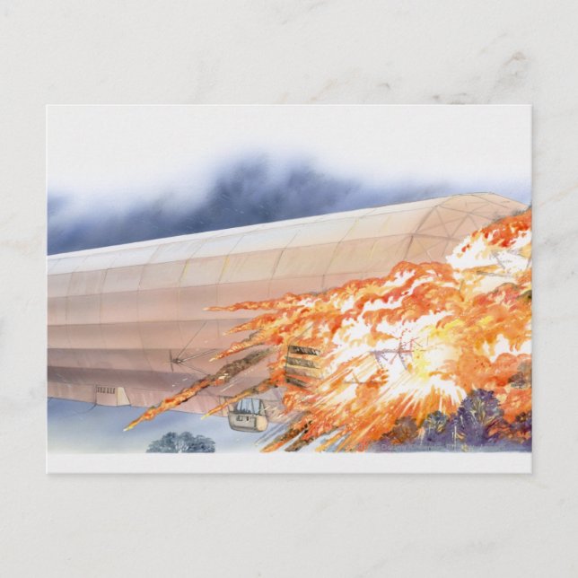 Illustration of Zeppelin bursting into flames Postcard (Front)