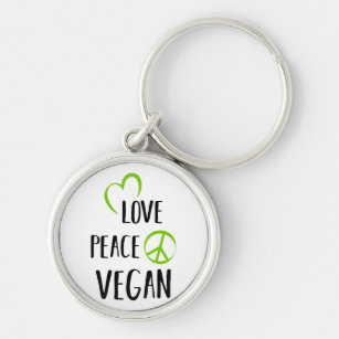 Illustration retro love, peace, vegan key ring