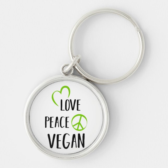 Illustration retro love, peace, vegan key ring (Front)