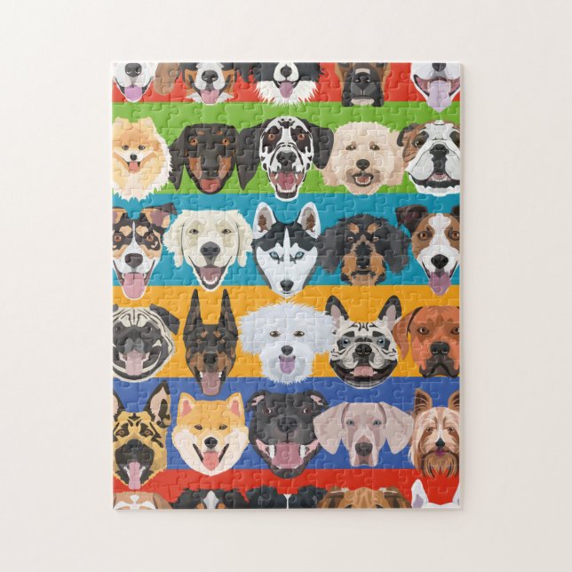 Illustration seamless pattern colorful dogs jigsaw puzzle (Vertical)