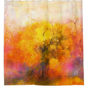 Illustration soft colorful autumn forest. Abstract Shower Curtain