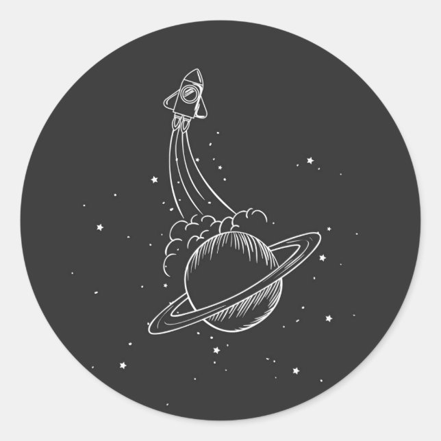 Illustration spaceship Saturn Classic Round Sticker (Front)
