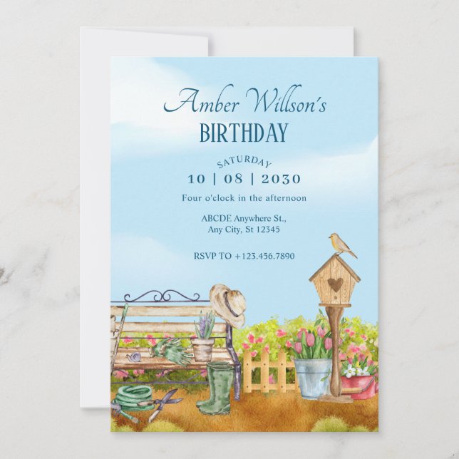 Illustration Watercolor Gardener Invitation (Front)