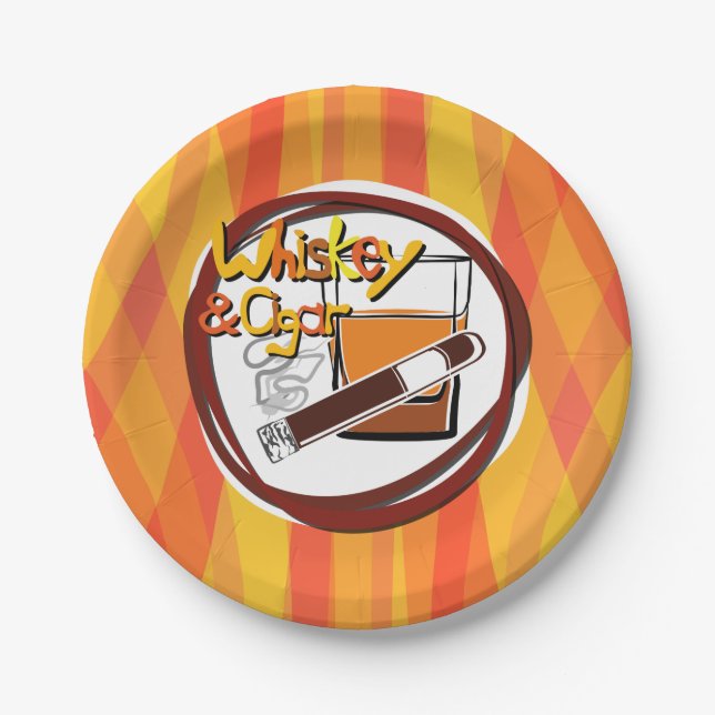 Illustration Wiskey and Cigar Paper Plate (Front)
