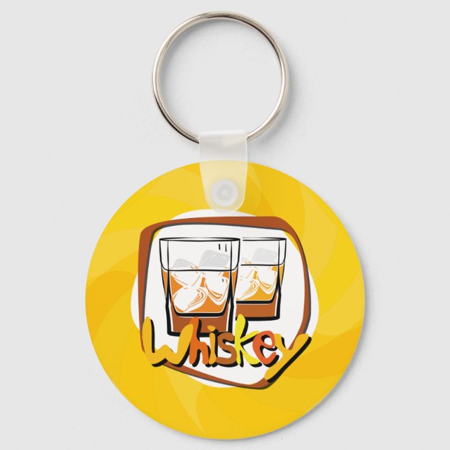 Illustration Wiskey on Ice Key Ring (Front)