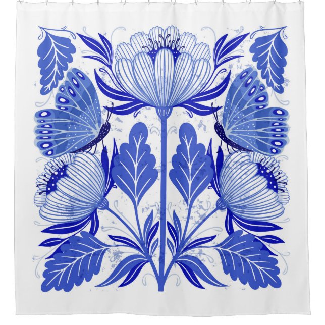illustration with butterflies and flowers isolated shower curtain (Front)