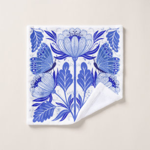 illustration with butterflies and flowers isolated wash cloth