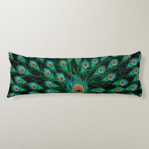 Illustration With Peacock Feathers on Black Body Cushion