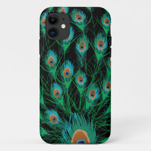 Illustration With Peacock Feathers on Black iPhone 11 Case