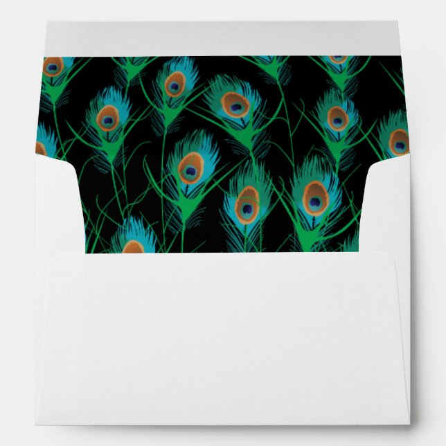 Illustration With Peacock Feathers on Black Envelopes (Back (Bottom))