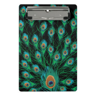 Illustration With Peacock Feathers on Black Mini Clipboard