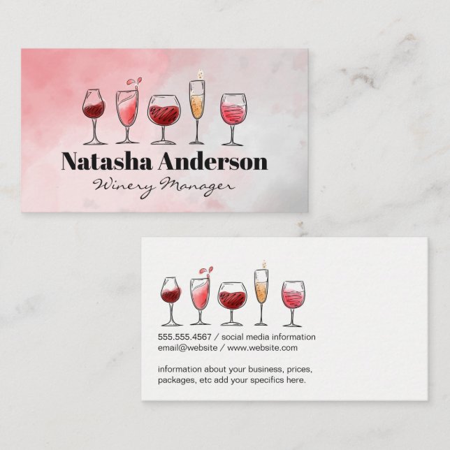 Illustrations Glasses of Wines | Watercolor Business Card (Front/Back)