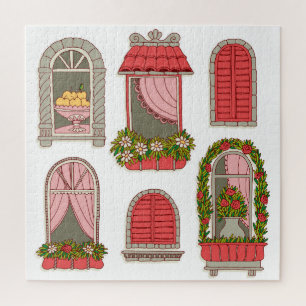 Illustrations with Vintage Windows: Artistic. Jigsaw Puzzle