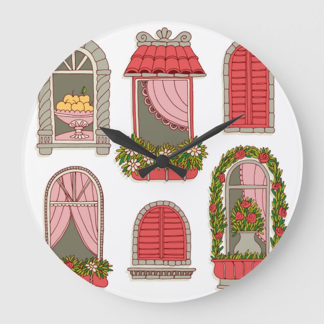 Illustrations with Vintage Windows: Artistic. Large Clock (Front)