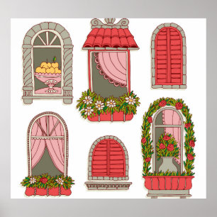 Illustrations with Vintage Windows: Artistic. Poster