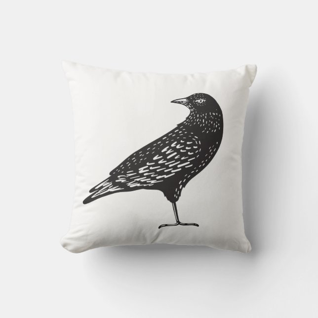 Illustrative Black Crow Bird Halloween Cushion (Front)