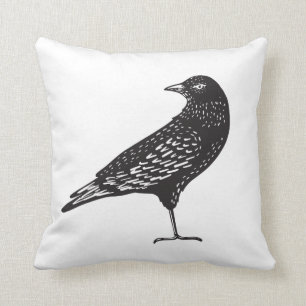 Illustrative Black Crow Bird Halloween Cushion