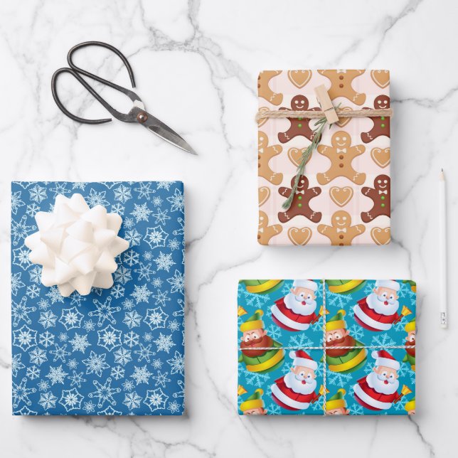 Illustrative brown blue red Christmas motifs set Wrapping Paper Sheet (Front)