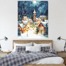 Illustrative Christmas city in the snow