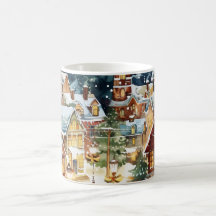 Illustrative Christmas city in the snow