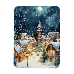 Illustrative Christmas  city in the snow Magnet