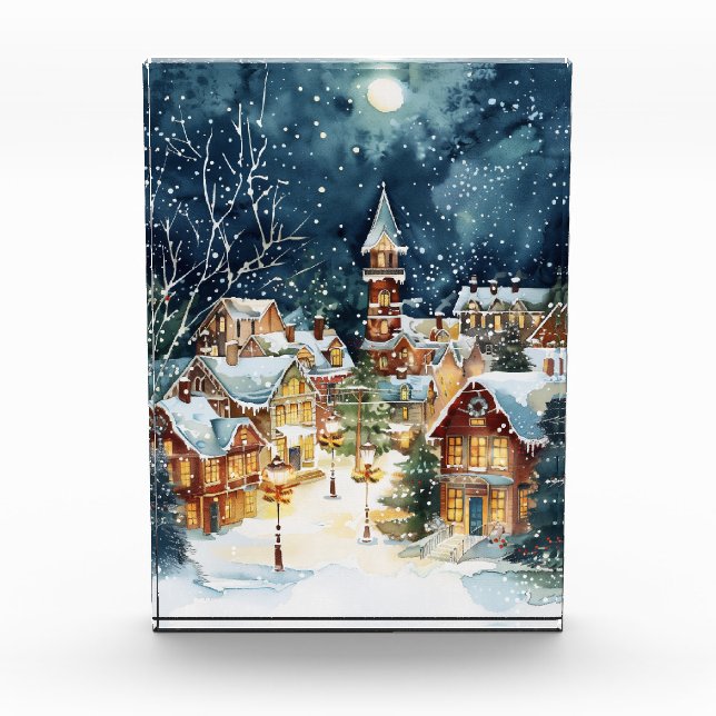 Illustrative Christmas  city in the snow Photo Block (Front)