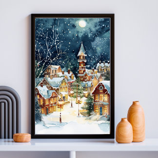 Illustrative Christmas  city in the snow Poster