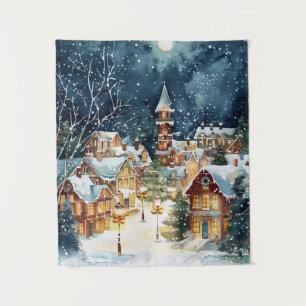 Illustrative Christmas  city in the snow Tapestry