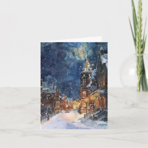 Illustrative Christmas Village in snow night Card