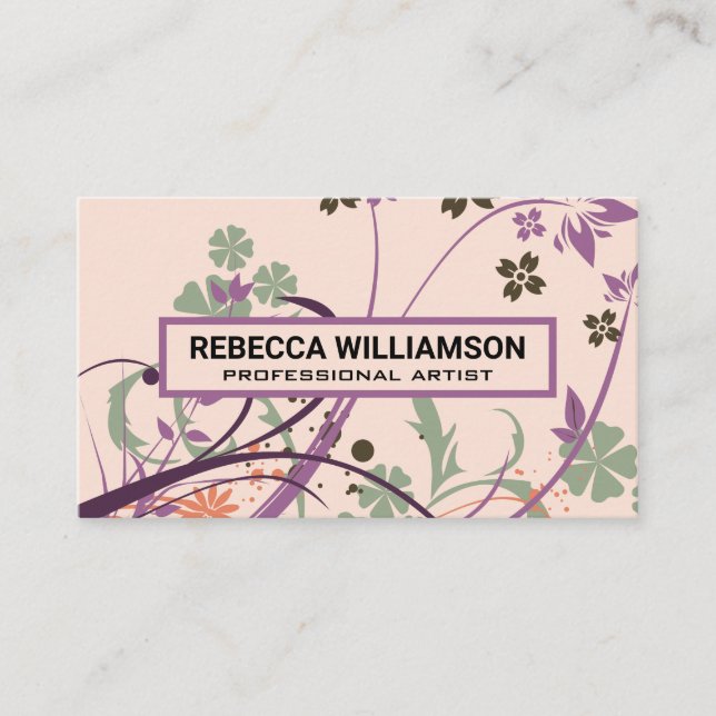 Illustrative Flowers Background Business Card (Front)
