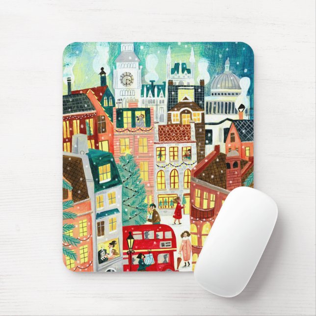 Illustrative London city in the snow Christmas Mouse Pad (With Mouse)