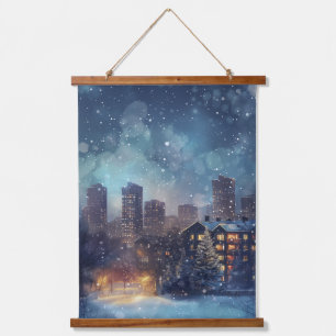 Illustrative New York city in the snow night Hanging Tapestry