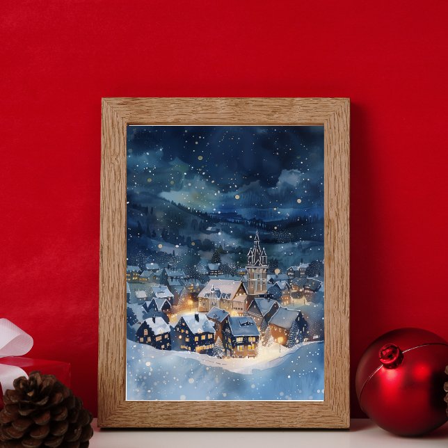 Illustrative of night sky Village in snow  Photo Print (Creator Uploaded)