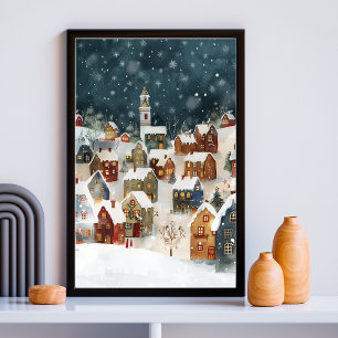 Illustrative of Xmas city  in cute Poster