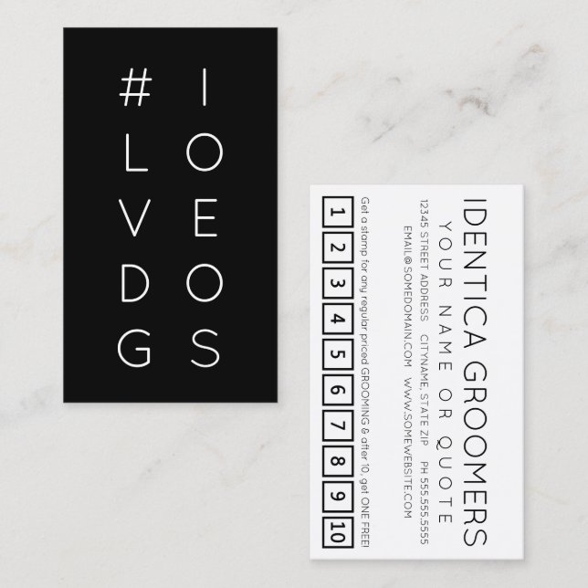 #ILOVEDOGS hashtag loyalty punch card (Front/Back)